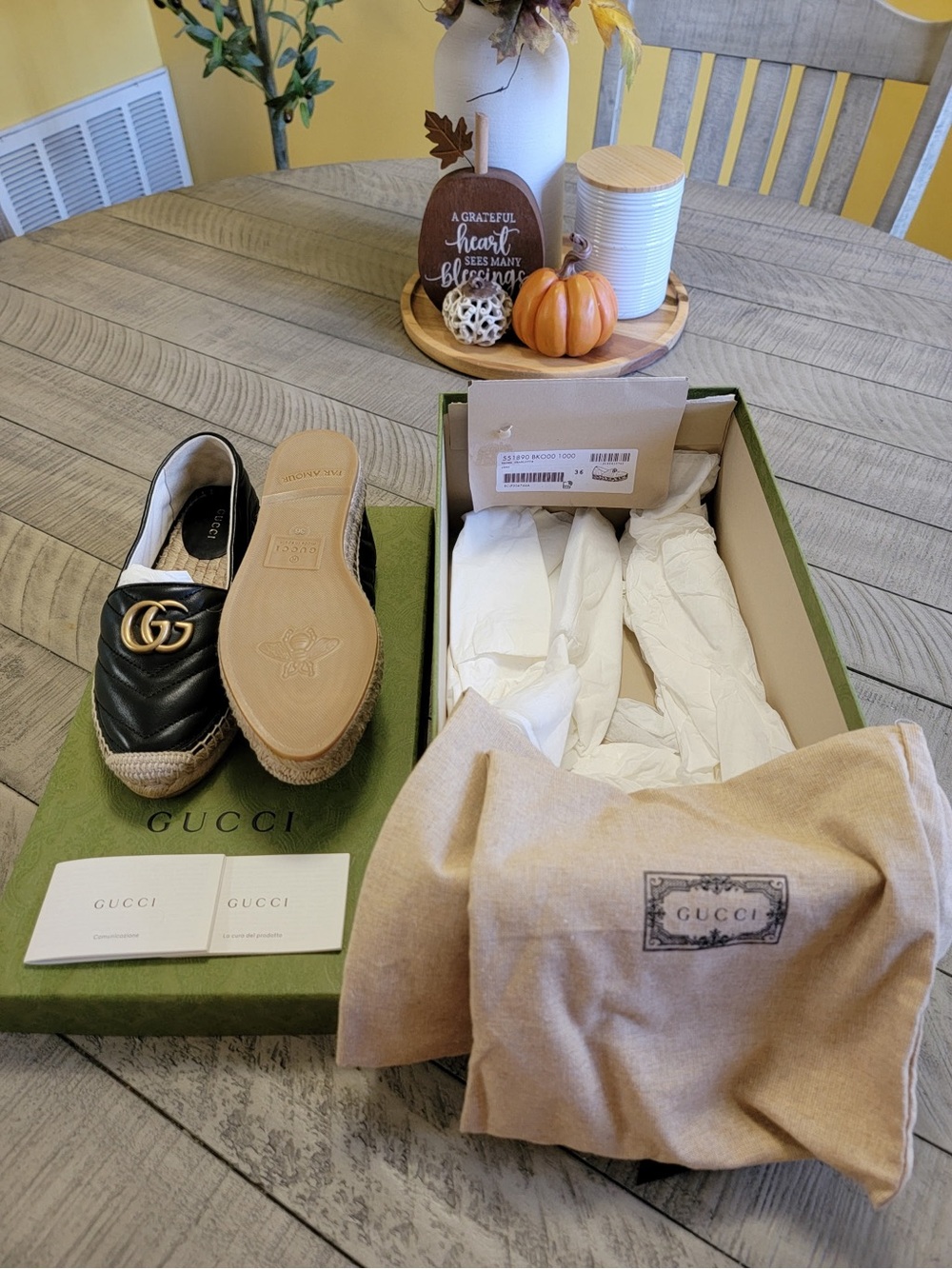 Gucci Black Leather GG Espadrille Flats with Gold Logo